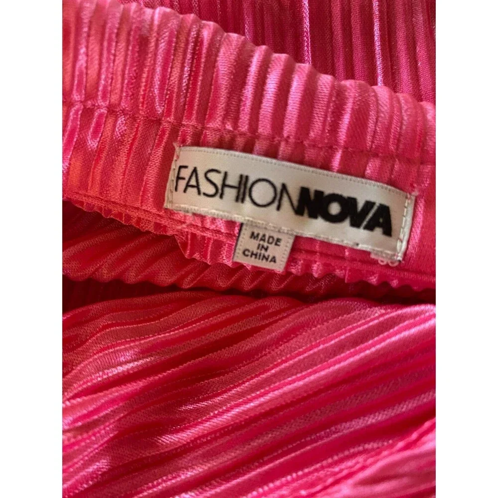 Fashion Nova 2pc Pants Top Sz S Pink Ribbed Long Sleeve Button Down V-Neck Sheer - Picture 11 of 16